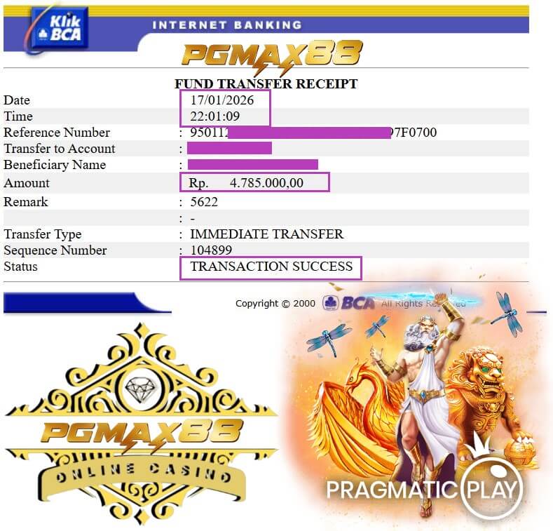 Bukti transfer kemenangan gue dari ACE333