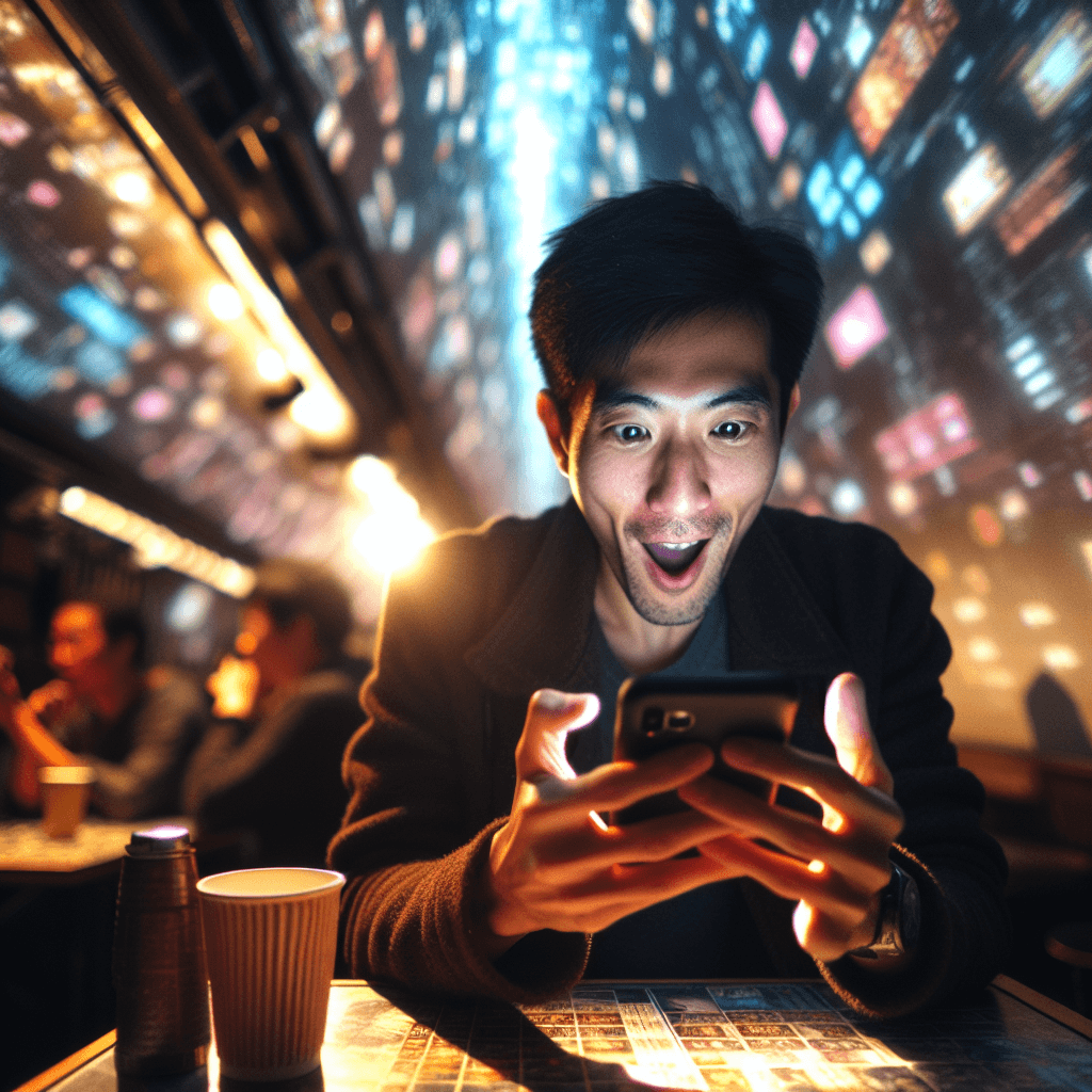 Suasana kasino bawah tanah dengan proyeksi cahaya dystopian