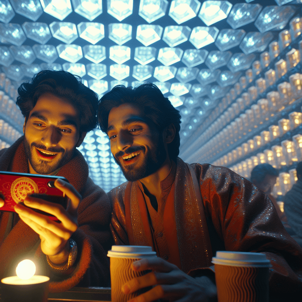 Suasana kamar hotel es dengan cahaya hologram saat main Live22