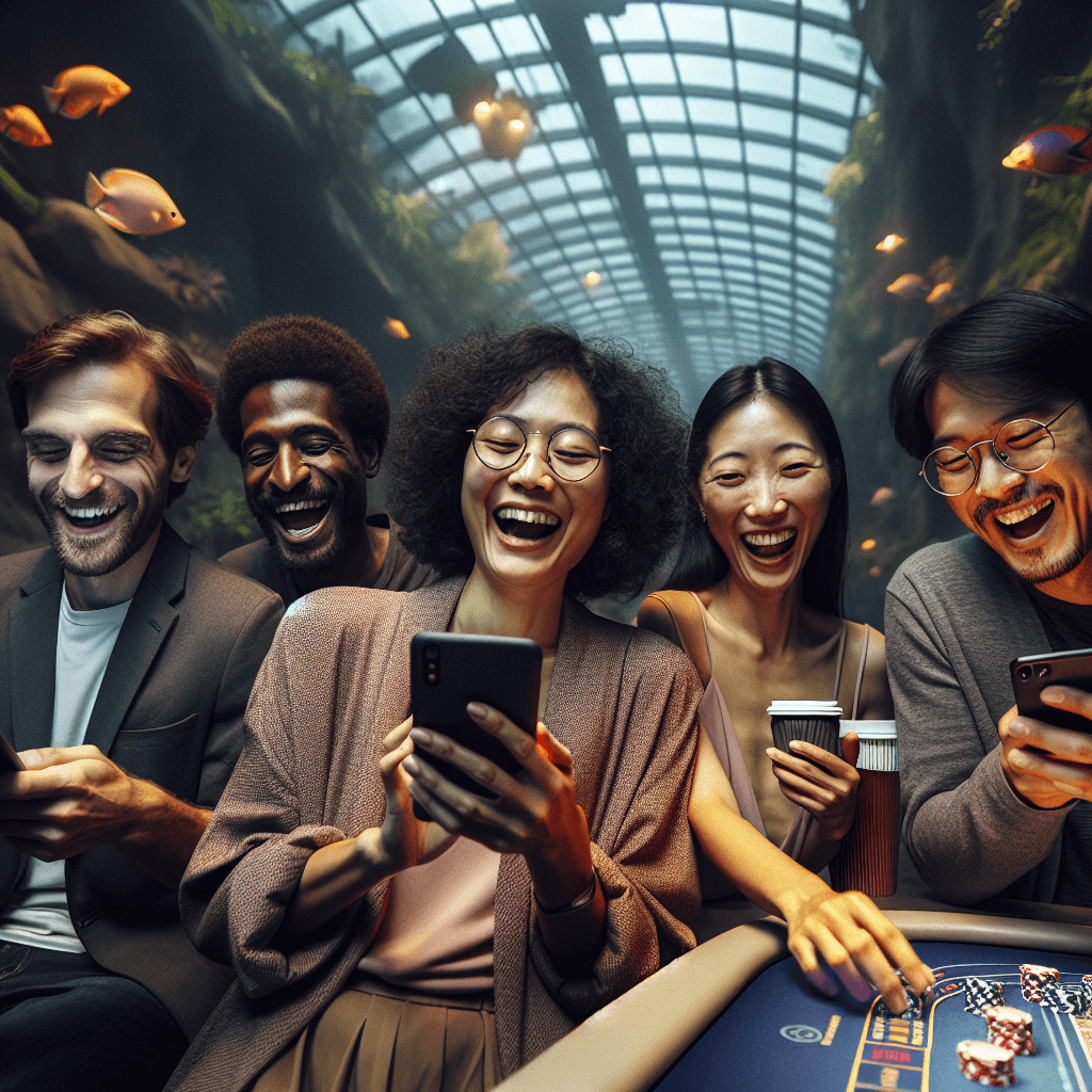 Suasana terowongan akuarium tropis dengan cahaya ember api