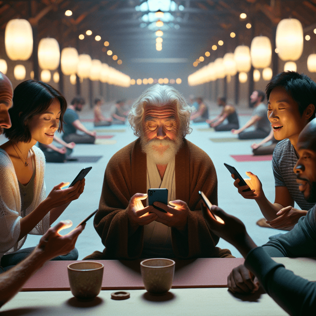 Suasana ruang zen neon tempat kejadian, lampu berkedip bikin atmosfer mistis