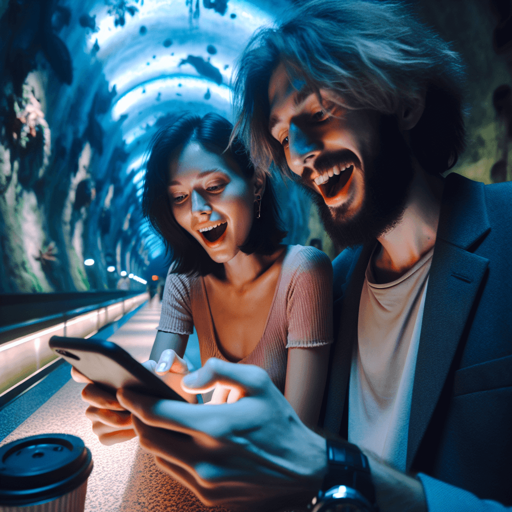 Pemandangan terowongan akuarium tropis dengan lampu UV